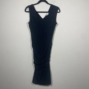 Standard James Perse 3/Large Ruched Side Dress Black V Neck Cotton Blend Stretch